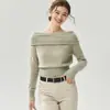 Suéter de punto de cachemira y seda de morera para mujer, de un solo hombro, con cintura acanalada, manga larga, top suave de terciopelo