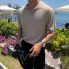 Verão listrado manga curta POLO Sugiyama homens estilo coreano Slim-fit Lel Solid Color Casual fino meia manga elegante malha top