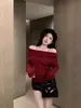 Top Chic Sexy Hombros Descubiertos para Mujer, Ropa Interior Ajustada de Manga Larga para Principios de Otoño, Estilo Americano Perezoso Chica Atrevida Hombros Descubiertos Trendy Capa Base