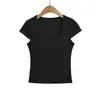Atacado de Roupas Femininas Transfronteiriças Camiseta de Manga Curta Verão Curta Gola Quadrada Slim Fit Básica Cor Sólida Top Casual
