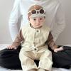 Colete de Roupa Infantil Coreana, Novo Estilo Outono, Versão Coreana, Camisa Base Versátil Estilosa para Menino Bebê, Calça Casual, Conjunto de Três Peças Tendência