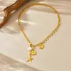 Moda Europea y Americana Estilo Marino Colgante Estrella de Mar Cola de Pez Caracola Cadena de Acero Inoxidable Chapada en Oro Joyería Collar