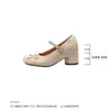 Nuevos zapatos Mary Jane de estilo francés para mujer con aumento interno de altura de 8 cm, detalle de lazo, tacón grueso y corte bajo