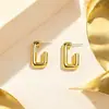 Brincos Lisos em Formato de U com Argola C, Simples e Sofisticados, Brincos Ultraleves, Cor Dourada Ouro 14K que Preserva a Cor, Fábrica de Origem Medida
