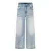 Jeans de pierna recta lavados con agua y ácido para hombre, tendencia punk callejera, holgados, rotos, desgastados, versátiles, simples, de pierna ancha, pantalones largos