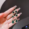 Brincos de Cristal Verde Luxuosos de Novo Estilo Coreano para Mulheres, Moda Versátil de Luxo Leve de Nicho, Brincos Longos