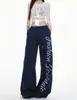 Pantalones de Chándal Anchos con Estampado de Letras Moradas Estilo Americano para Mujer Primavera Otoño Nuevo Estilo Perezoso Sueltos Adelgazantes Rectos Casuales Pantalones Largos