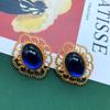 Pendientes de Plata de Aguja Media Antigua Chapado Color Oro Verdadero Piedra Ópalo Elipse Diamante Pendientes de Aguja de Plata