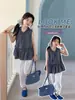 Conjunto de Verão Xadrez Sem Mangas para Meninas, Conjunto de Duas Peças Estilo Coreano Estilo College, Tendência de Moda Verão 2026 para Crianças