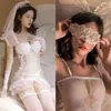 Elegante bata de noche sexy para novia con copas, encaje, malla transparente y lencería seductora para juegos de rol