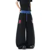 Pantalones de Chándal de Estilo Americano con Doble Cintura y Parche de Letra para Hombre y Mujer, Pantalones Anchos de Verano High Street, Pantalones Casuales con Diseño de Marca de Moda
