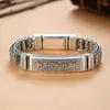 Plata S925 Estilo Étnico Masculino Rueda de Oración Mantra de Seis Palabras Pulsera Tejida a Mano Joyería con Cadena de Plata de Patrón Vintage
