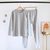 Conjunto de Ropa Interior Fina de Algodón Puro con Cuello Redondo, Top de Manga Larga y Pantalones, Color Sólido, Adecuado para Usar Afuera, Capa Interior a Prueba de Frío y Cálida