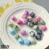 Acrílico UV banhado duas cores florido furo reto rosa com contas acessórios de material para joias DIY corrente de celular chaveiro