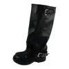 Botas de Caballero con Hebilla y Punta Redonda Tacón Grueso Estilo Nuevo 2026 Botas Retro para Aumentar la Altura de Caña Alta con Pliegues Moda