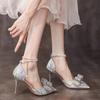 Novos Sapatos de Salto Alto Estilo Doce de Fada para Primavera e Verão 2026 para Mulheres com Saltos Finos, Laço Vazado, Vestido, Noiva, Vestido de Noiva, Sapatos de Casamento