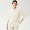 Cárdigan de cachemira con cuello alto para otoño e invierno para mujer, con un cárdigan de punto con bolsillos y pantalones rectos de punto liso a juego - un conjunto de dos piezas