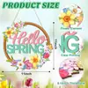 Letrero Decorativo de Madera Feliz Pascua Transfronterizo Corona de Conejo y Huevo Letrero de Puerta Decoración Colgante Decoración de Primavera Rosa y Verde