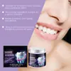 Pó Clareador de Dentes Roxo protege suavemente as gengivas, limpa os dentes, remove manchas amarelas e de tabaco, e melhora o mau hálito.