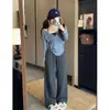 Foto real de los nuevos pantalones anchos de otoño 2026 con un elegante diseño de cordón, estilo casual, holgado y simple para mujer 18115