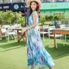 Vestido de Verano 2023 Nuevo para Mujer, de Gasa Floral sin Mangas y Hombros Descubiertos, Estilo Fresco Europeo y Americano, con Cuello Halter
