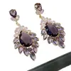 Brincos de Franja Totalmente Cravejados de Diamante Super Brilhantes de Luxo Leve, Estilo Retrô de Alto Padrão, Brincos Exagerados com um Encantador Diamante Roxo, Brincos Elegantes para Mulheres