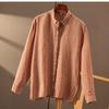 Pedido de exportación de comercio exterior Camisa casual de manga larga con cuello de punta y tapeta oscura plisada francesa, de lujo ligero, adelgazante, de ramio puro, para mujer