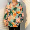 Camisa Floral Retro de Manga Larga Estilo Hong Kong para Hombres y Mujeres, Estilo Perezoso, Caída Suelta, Seda Helada Delgada, Nicho, Camisa Protectora Solar para la Playa