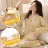 Pijama de Maternidade de Algodão Puro para Primavera e Outono, Manga Longa, para Amamentação, Todo em Algodão, Roupa Pós-Parto para Amamentar, Conjunto de Duas Peças para Casa