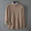Nuevo suéter de punto de cachemira 100% de cuello medio para otoño e invierno para hombre, holgado, grueso, simple y versátil, jersey