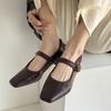 Edição de pele de carneiro ~ Sapatos Mary Jane franceses femininos, primavera 2025, estilo retrô, boca rasa, sapatos únicos, salto grosso, sapatos únicos