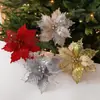 Gangheng Flores Artificiais de Natal Dourado Vermelho Cor Champagne 24cm Misturadas com Folhas Flores Decorativas Feitas à Mão em Formato de Folha de Bordo