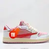 Zapatillas de Baloncesto Air AJ1 Travis Scott Rojas con Swoosh Invertido Unisex de Caña Baja