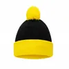 Gorro tejido de suministro exclusivo transfronterizo, gorro de hilo de color block, gorro tejido de invierno con pompón, gorro de Halloween, gorro de Navidad de color contrastante, tejido