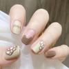 Uñas de estilo fresco y suave para otoño e invierno, costuras bicolor Wengué, manicura desmontable, pieza de uña corta acabada al por mayor