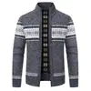 Cárdigan Jacquard para Hombre Otoño e Invierno Cuello Alto Manga Larga Chaqueta Gruesa con Forro Polar Abrigo de Suéter Cálido de Moda para Hombre