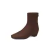 2026 Novas Botas Retrô de Camurça com Retalhos, Aumento Interno de Altura, Elásticas, Emagrecedoras, Femininas, Bico Quadrado, Elegantes, Botas Curtas Emagrecedoras, Botas Meia