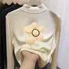 Camiseta de manga larga con forro polar para niña, capa interior de otoño e invierno, top infantil de cuello semi-alto con estampados de dibujos animados