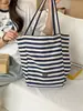 Bolsa de Lona Listrada 2024 Novo Estilo Coreano Ins Tote Casual Bolsa de Ombro Grande Capacidade Bolsa Tote Sacola de Compras