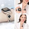 Adecuado para Correa Apple iWatch Ultra Se Generaciones 1-10 Trébol de Cuatro Hojas Incrustado con Diamantes Nácar Correa Metálica Ecológica