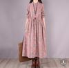 Vestido de algodón y lino de talla grande suelto plisado con cordones para afinar la cintura floral pequeño nuevo de primavera 2022 para mujer