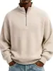 Camisa Polo de Waffle de Manga Larga Casual de Color Sólido con Cremallera Holgada Nueva para Hombre de Primavera y Otoño Transfronteriza Europea y Americana Premium