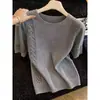 26 Verão Novo Slim Fit Estiloso Manga Curta Doce Menina Redutor de Idade Gola Polo Azul Cor Sólida Tricô Camiseta Top para Mulheres