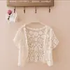 Estilo coreano novo verão lapela única decote V estilo ocidental renda vazada moda manga curta cardigã casaco curto top vazado
