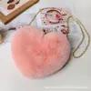 2019 Nuevo Día de San Valentín Bolso de Peluche con Cadena en Forma de Corazón para Mujer Bolso Cruzado Bolso Pequeño con Forma de Corazón de Melocotón para Mujer