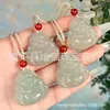 Pingente de Jade Aventurina Natural Guanyin Buda, Pingente Fivela da Paz de Aventurina Cor Água Clara, Pingente de Jade Flor de Peônia Unissex
