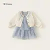 Conjunto para Niña Bangxuan: Conjunto de Dos Piezas de Cárdigan de Lunares con Forma de Corazón y Vestido de Malla para Niños, Nueva Ropa Infantil de Primavera y Otoño