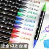 Marcador Glitter Dupla Ponta Duas Cores Caneta Marcadora Glitter Perolado Grossa para Crianças e Estudantes Caderno de Mão Pintado Caneta Gel