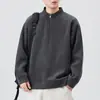Sudadera Gris Pesada para Hombre Hombres 2026 Nuevo Otoño Casual Media Cremallera Manga Larga Texturizada Top Capa Base