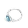 Anillo de superficie de huevo de agua azul jade natural A, piedra de jade hielo, conjunto de plata S925, anillo para mujer, simple y ajustable